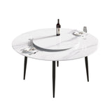Modern Artificial Stone Round Dining Table, Can Accommodate 6 People Artificial Stone Turntable - White - Furniture Home Direct