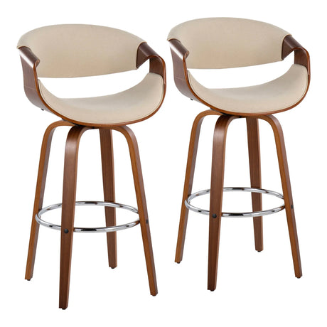 Curvini Mid - Century Modern Fixed Height Barstool With Swivel (Set of 2) - Furniture Home Direct