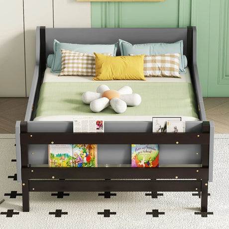 Bed With Headboard, Footboard, Safeguards, Built-In Bed-End Book Storage Rack - Furniture Home Direct