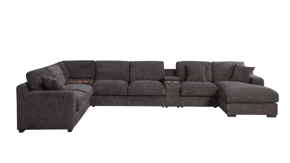 Celine - Chenille Fabric Corner Sectional Sofa With Right Facing Chaise, Cupholders, And Charging Ports - Gray - Furniture Home Direct