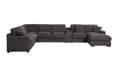 Celine - Chenille Fabric Corner Sectional Sofa With Right Facing Chaise, Cupholders, And Charging Ports - Gray - Furniture Home Direct