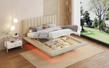 Queen Bed With Upholstered Storage And LED Lighting Beige - Furniture Home Direct