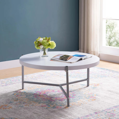 Round Coffee Table With White Metal Legs - Furniture Home Direct