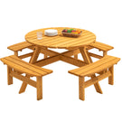 8 Person Wooden Picnic Table, Outdoor Camping Dining Table With Seat, Garden, Diy With 4 Built-In Benches, 2220Lb Capacity - Furniture Home Direct