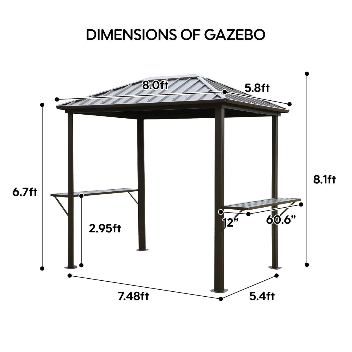 Grill Hardtop Gazebo Outdoor Metal Hard Top Gazebo, Permanent Bbq Gazebo With Galvanized Steel, Aluminum Framed Pavilion With Shelves - Dark Brown - Furniture Home Direct