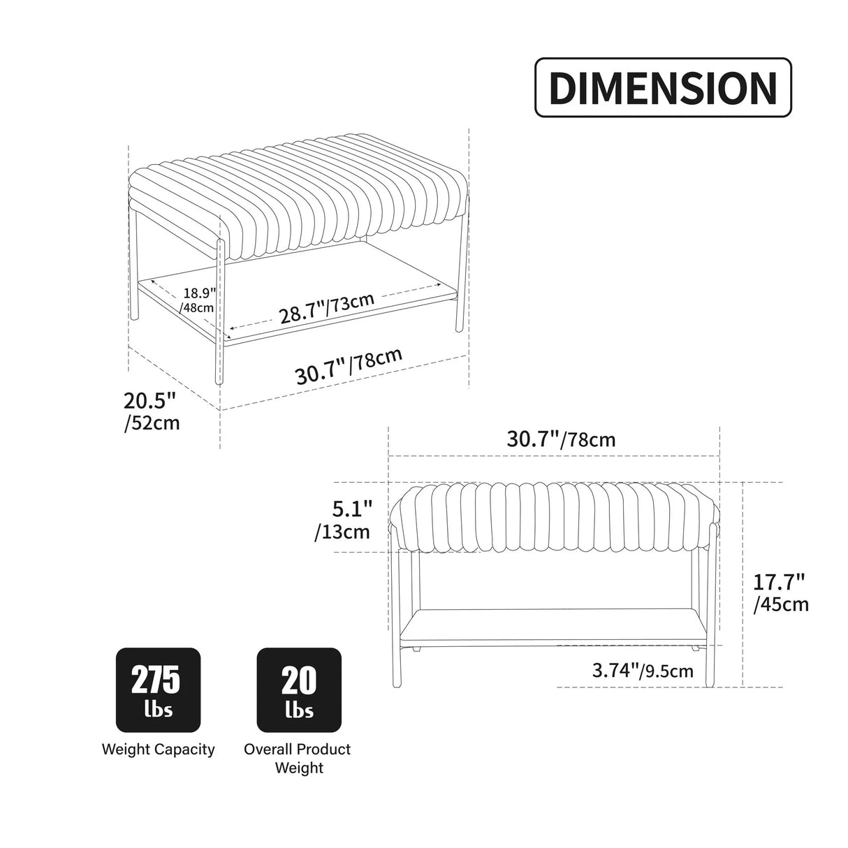 Upholstered Ottoman Coffee Table Foot Rest With Open Storage - Furniture Home Direct