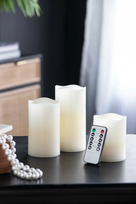 LED Candles With Remote Timer (Set of 3) - Ivory - Furniture Home Direct