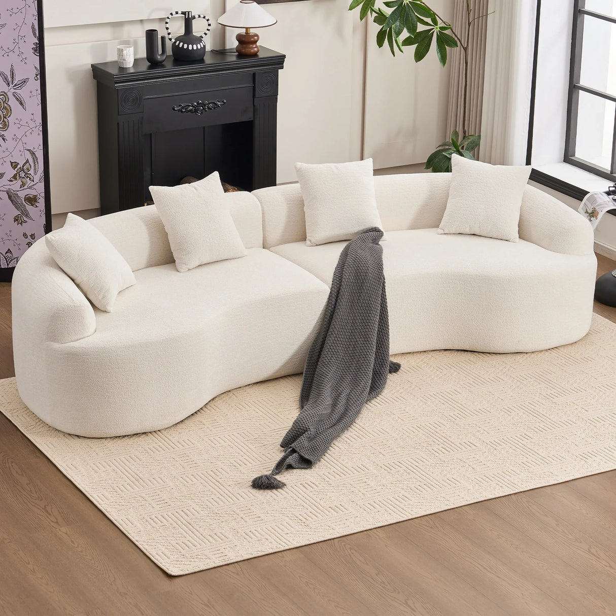 Modern Sectional Sofa with Chenille fabric and 4 pillows - White - Furniture Home Direct