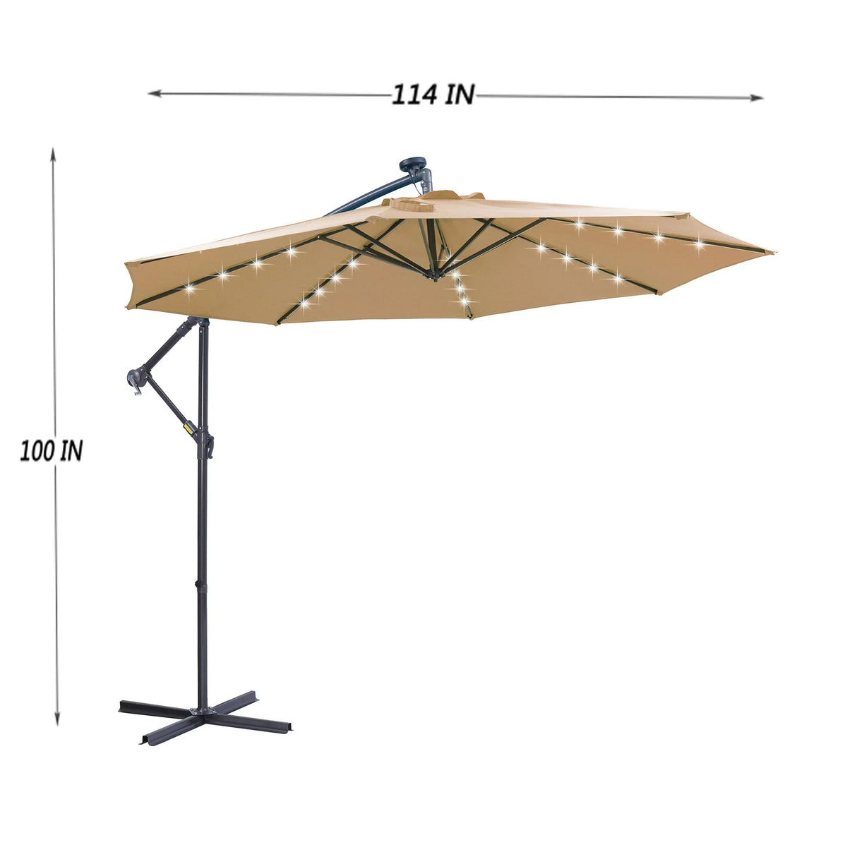 Outdoor Cantilever Patio Umbrella With 32 LED Lights 10 Ft Hanging Design Easy Open Adjustment Metal Frame - Taupe - Furniture Home Direct