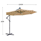 Outdoor Cantilever Patio Umbrella With 32 LED Lights 10 Ft Hanging Design Easy Open Adjustment Metal Frame - Taupe - Furniture Home Direct