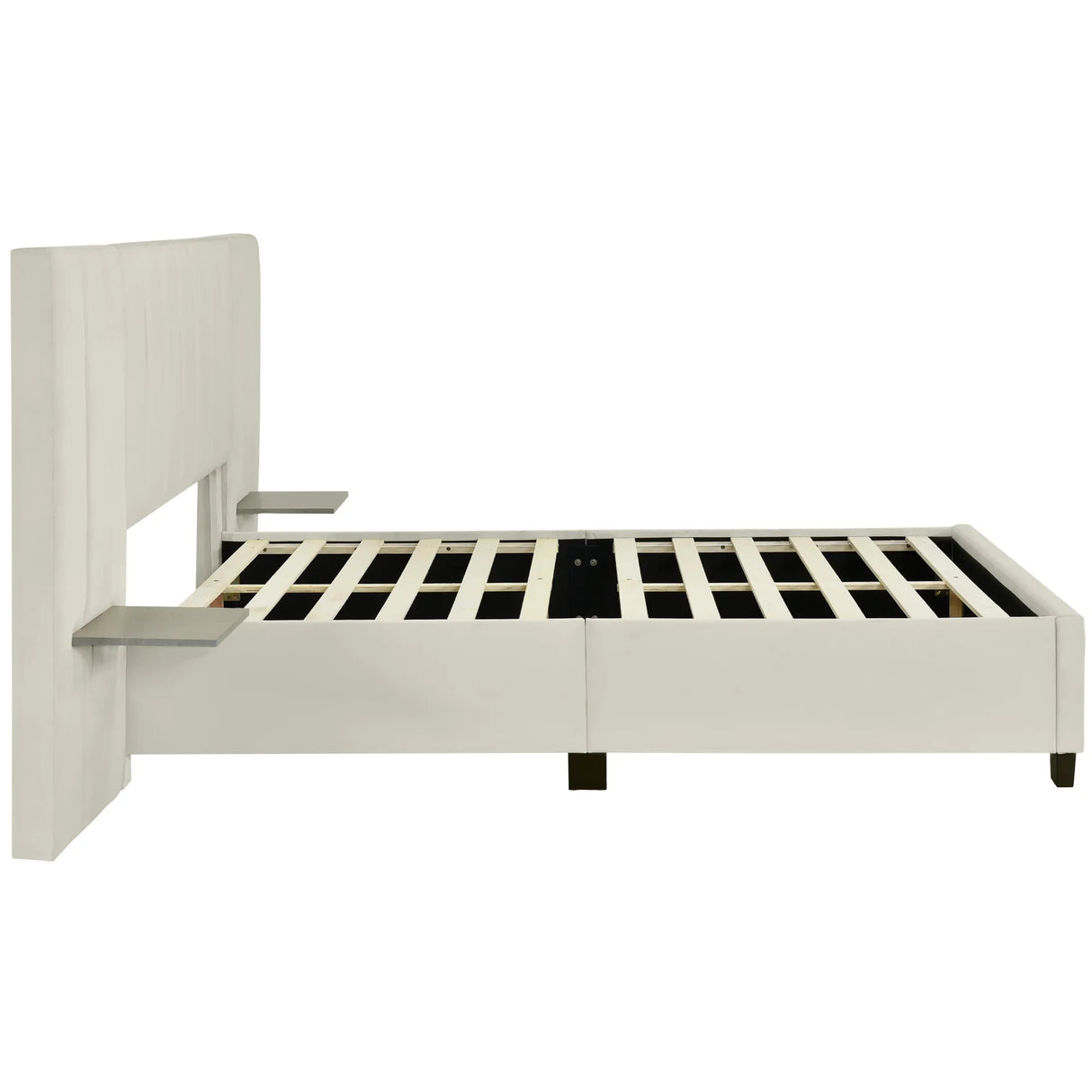 Queen Bed Upholstered Platform Tall Headboard Beige - Furniture Home Direct