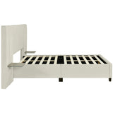 Queen Bed Upholstered Platform Tall Headboard Beige - Furniture Home Direct