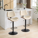 Counter Height Stool Adjustable PU Leather Swivel Beige - Furniture Home Direct