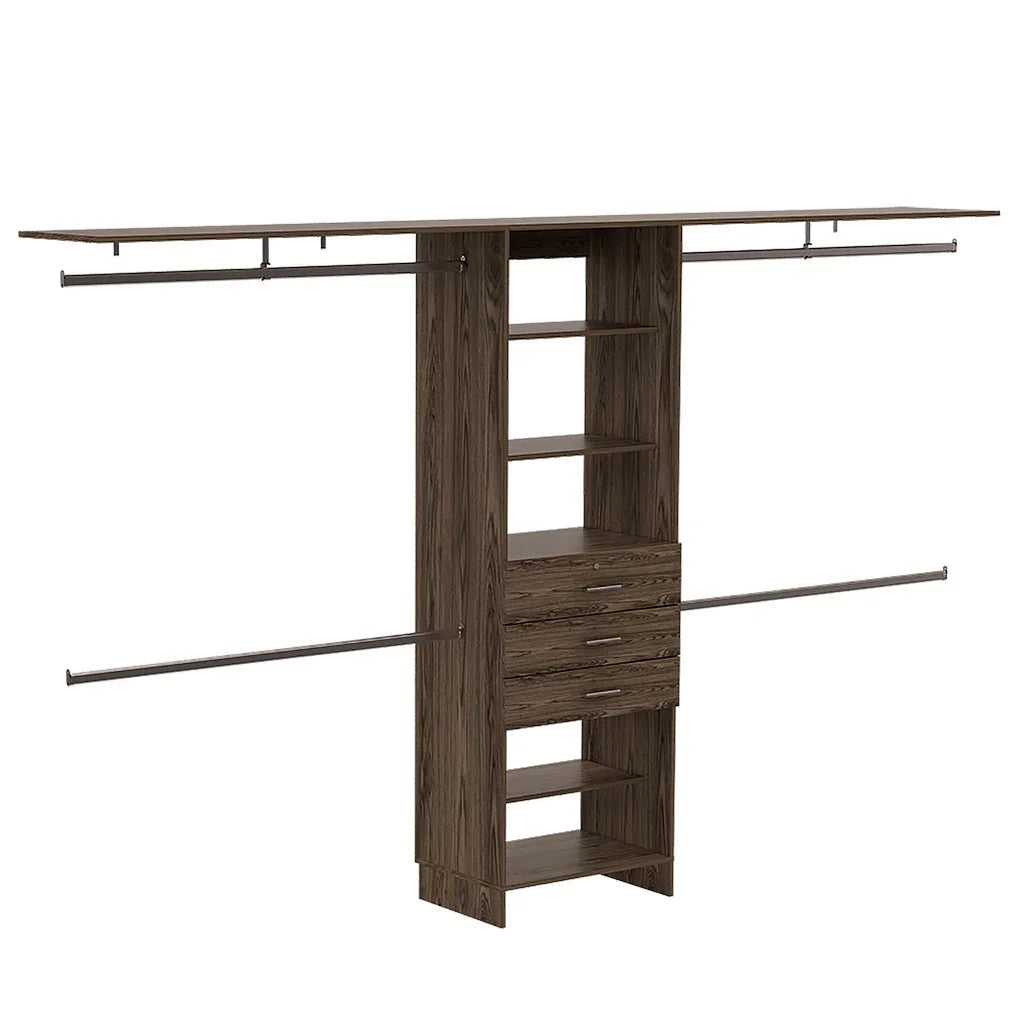 Closet System With Shelves And Drawers Dark Walnut - Furniture Home Direct
