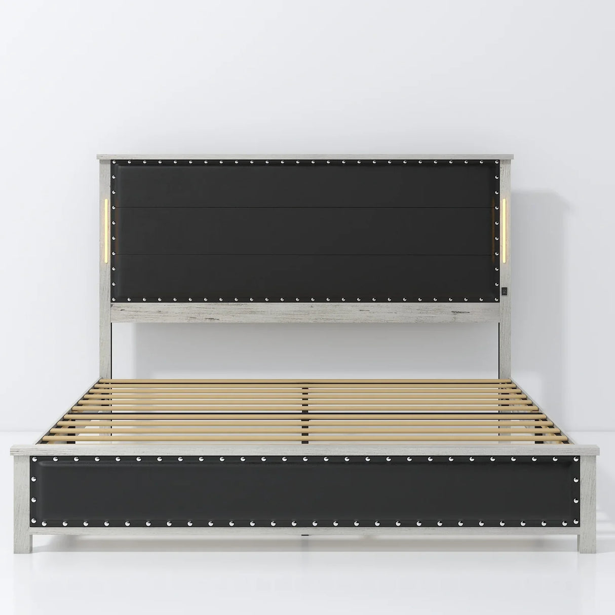 King Platform Bed With Upholstered Headboard Dark Gray - Furniture Home Direct