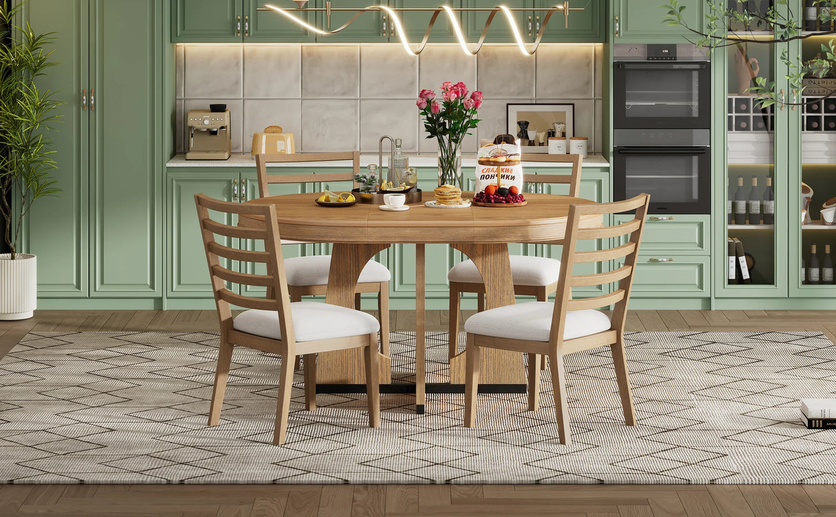 Dining Set Round Wood Table With Ladder Back Chairs Natural - Furniture Home Direct