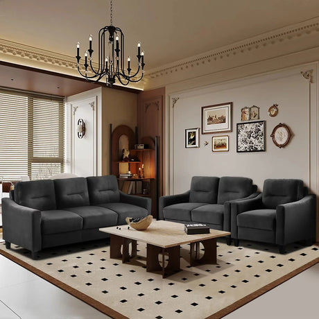 living Room Set With Sofa, Love seat and Accent Chair - Black - Furniture Home Direct
