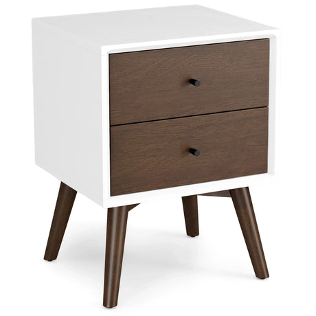 Caroline - Mid-Century Modern Style White Night Stand 2 Drawer - Furniture Home Direct
