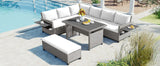 Outdoor Rattan Sectional With 2 Extendable Side Tables and Washable Covers - Furniture Home Direct