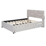 Upholstered Platform Bed With Brick Pattern Headboard And Twin Long Size Trundle - Furniture Home Direct