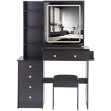 Vanity Table with Cushioned Stool Modern Finish Black - Furniture Home Direct