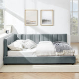 Mid-Century Upholstered Tufted Bed Frame With Backrest And Armrests - Furniture Home Direct