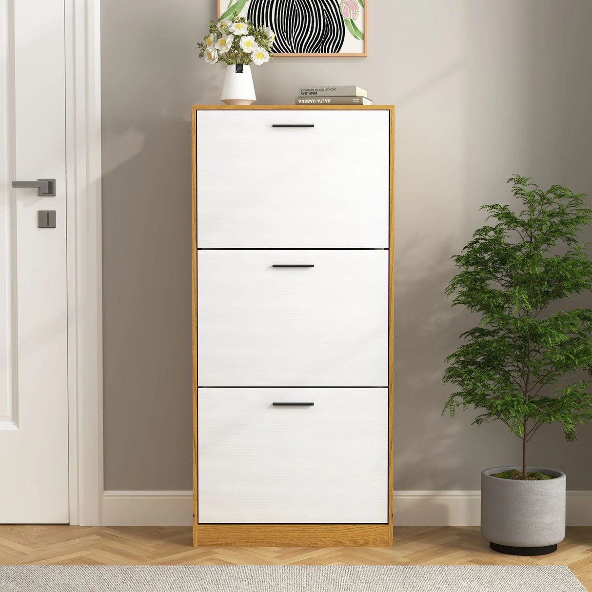 Modern Freestanding Shoe Storage Cabinet With 3 Flip Drawers - Furniture Home Direct