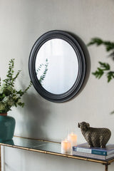 Circle Wall Mirror With Wooden Frame, Antique Classic Accent Mirror, For Living Room - Black - Furniture Home Direct