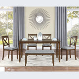 6 Pieces Kitchen Dining Set, Rectangular Wooden Dining Table With 4 Chairs And A Bench - Furniture Home Direct
