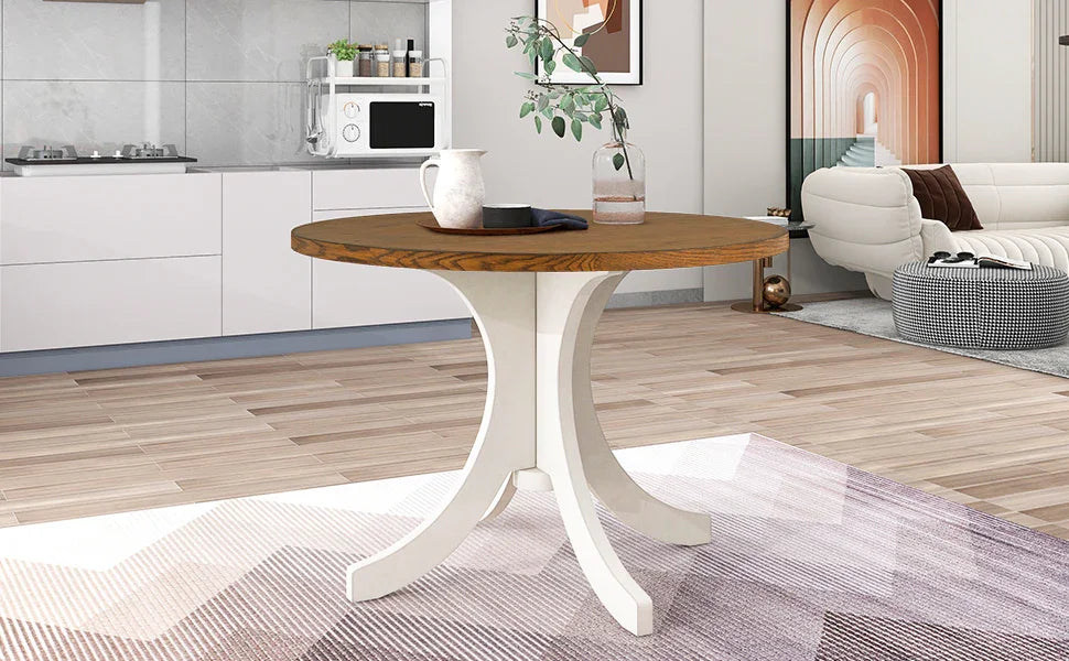 Dining Set Round Table With Upholstered Chairs Walnut Beige - Furniture Home Direct