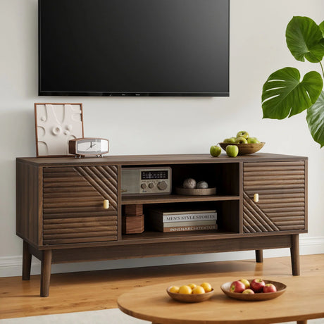 Mid Century Modern TV Stand Entertainment Center With Storage - Walnut - Furniture Home Direct