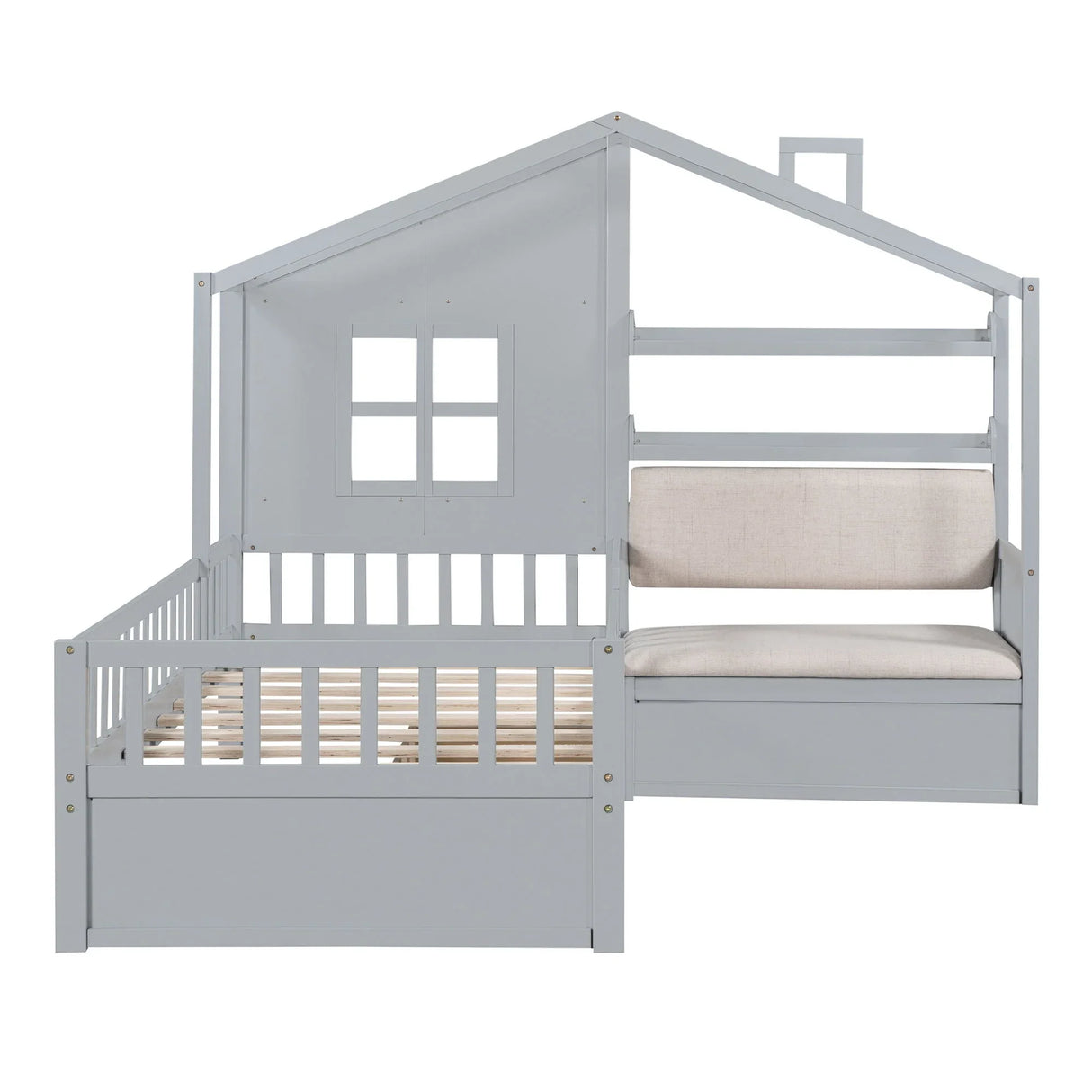 House Bed With Sofa, Kids Platform Bed With 2 Drawers And Storage Shelf - Furniture Home Direct