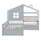 House Bed With Sofa, Kids Platform Bed With 2 Drawers And Storage Shelf - Furniture Home Direct