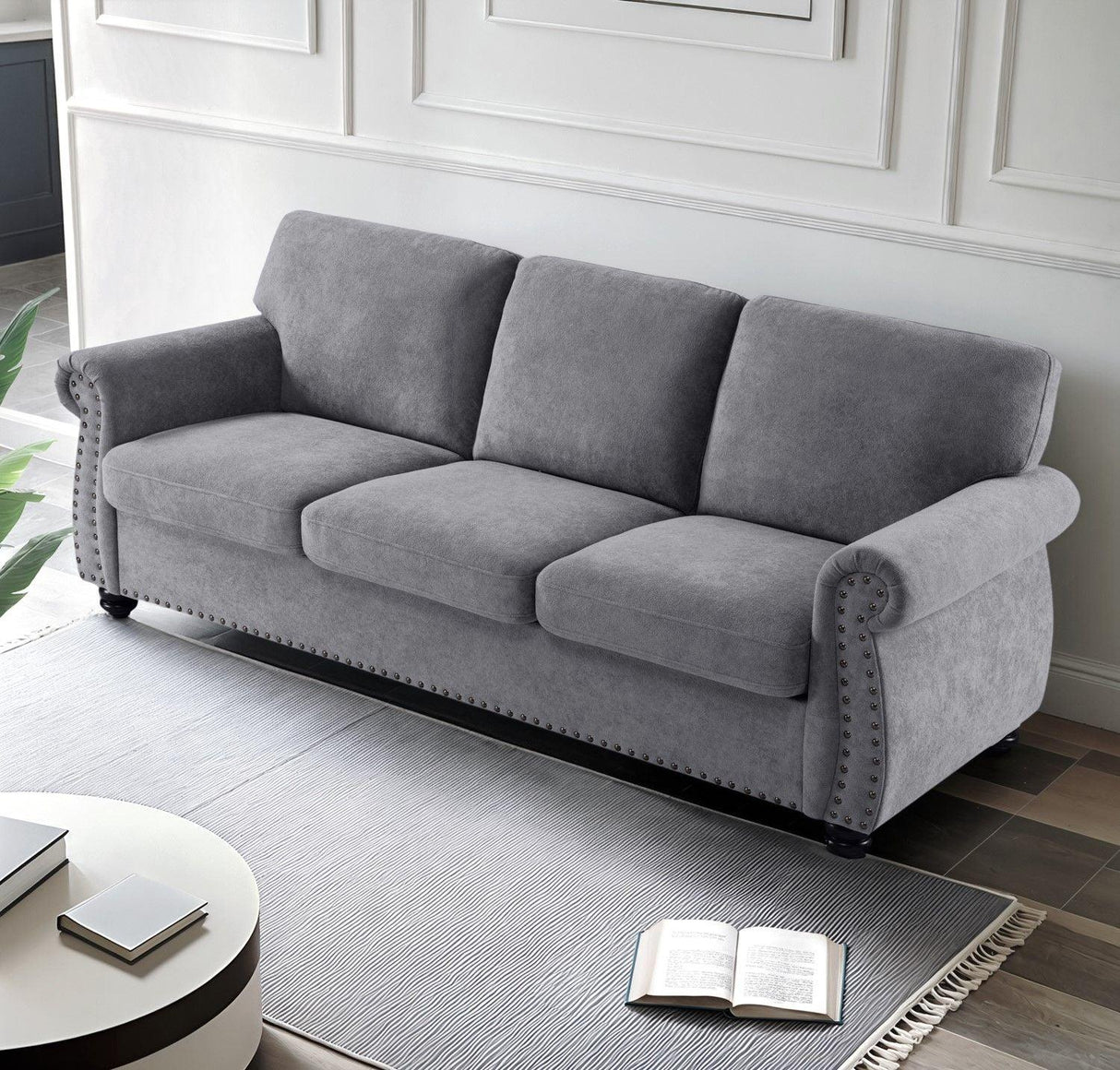 Soft Sofa, Upholstered 3 Seater Couch With High Density Foam, Loose Back Cushions And Turned Legs - Furniture Home Direct