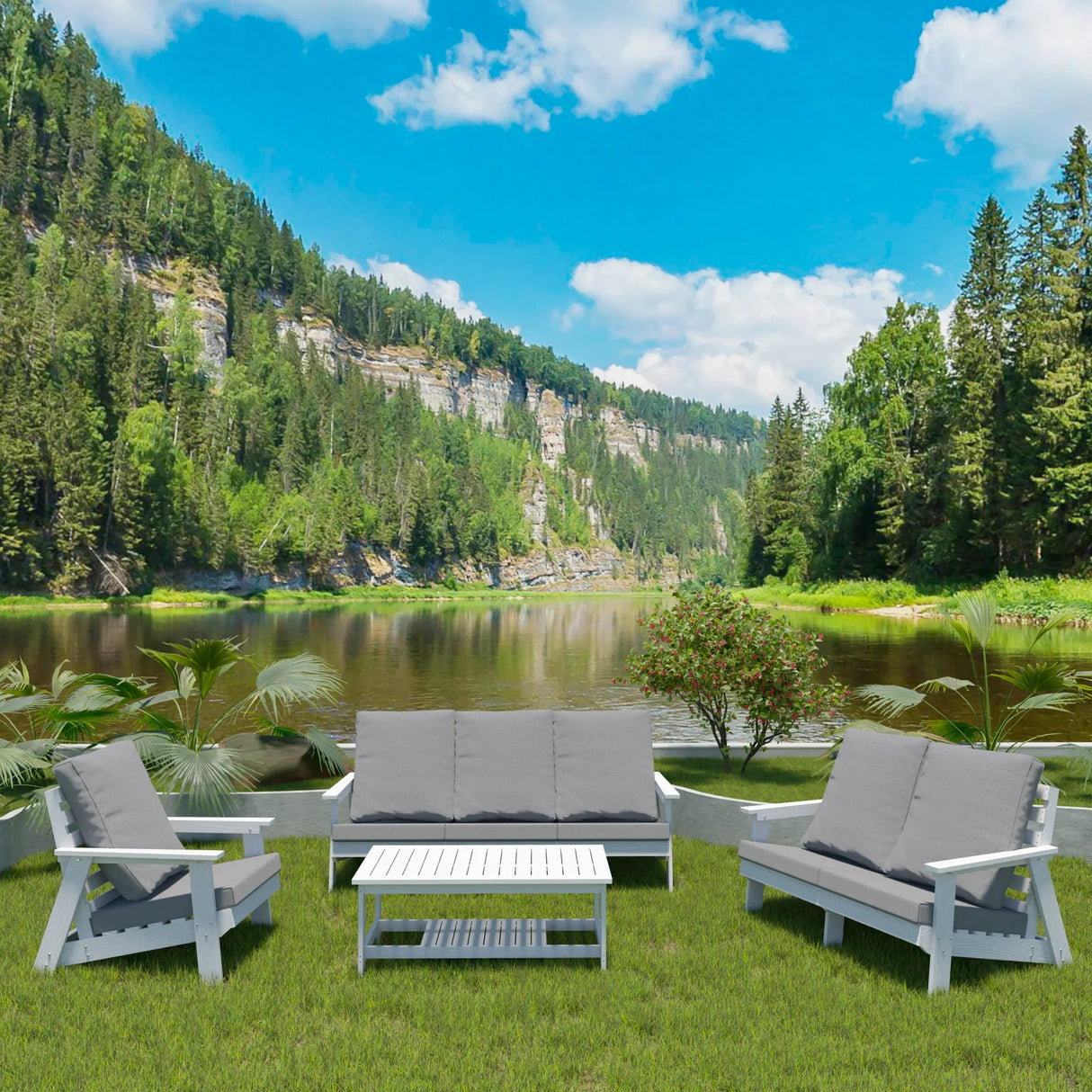 Outdoor Patio Sofa - White/Grey - Furniture Home Direct