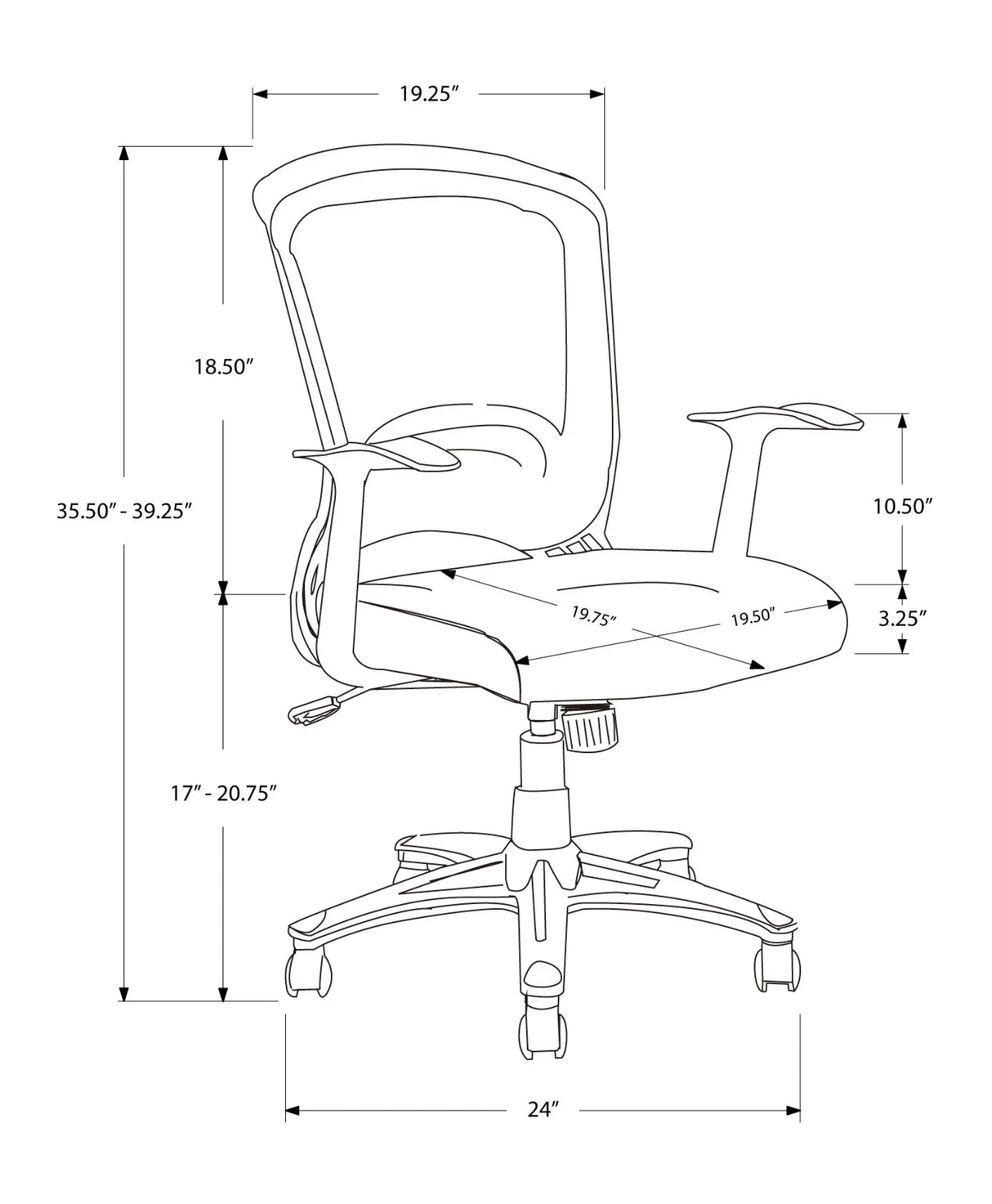 Office Chair, Adjustable Height, Swivel, Ergonomic, Armrests, Mesh - Black - Furniture Home Direct