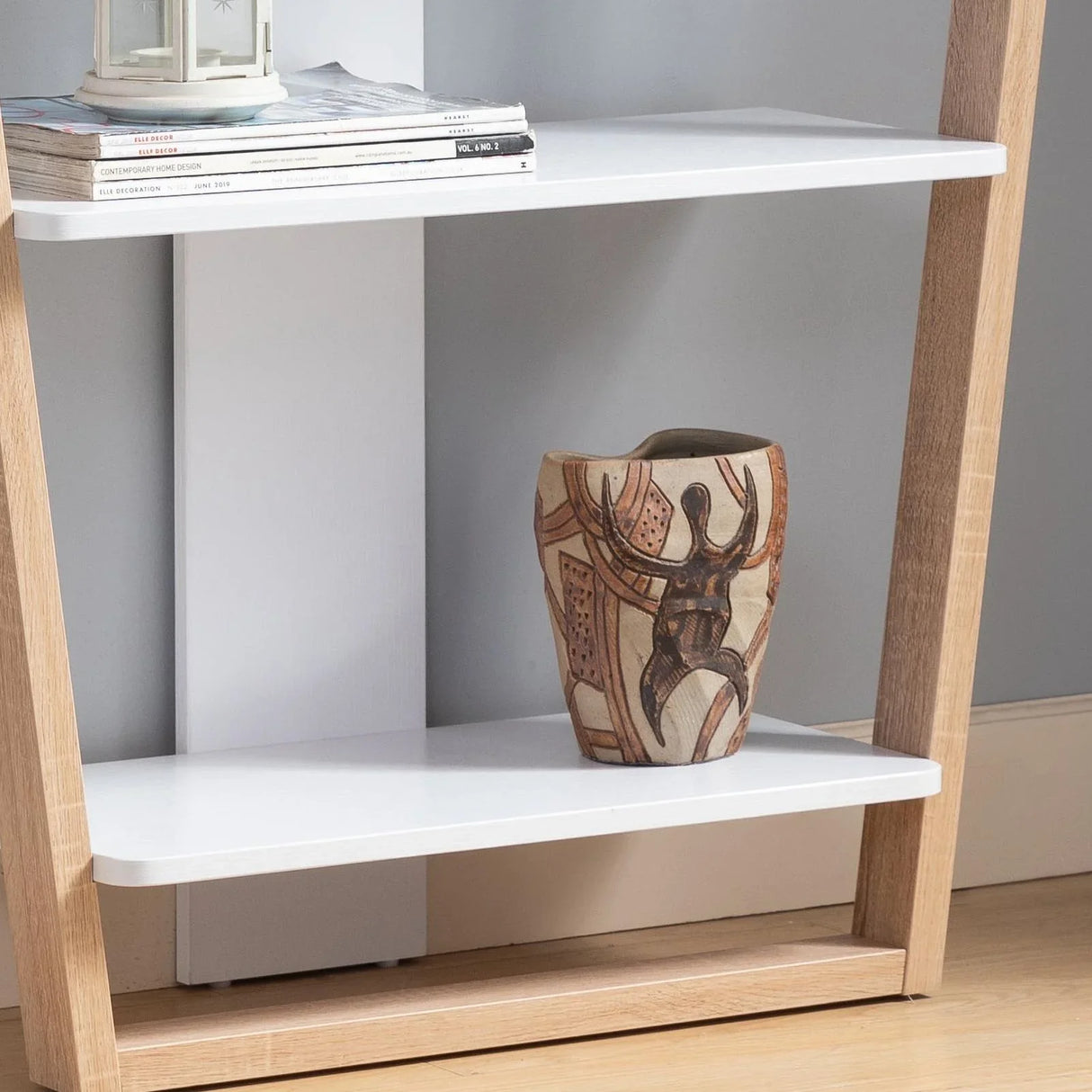 Contemporary Console Table With Three Open Shelves - White / Light Brown - Furniture Home Direct