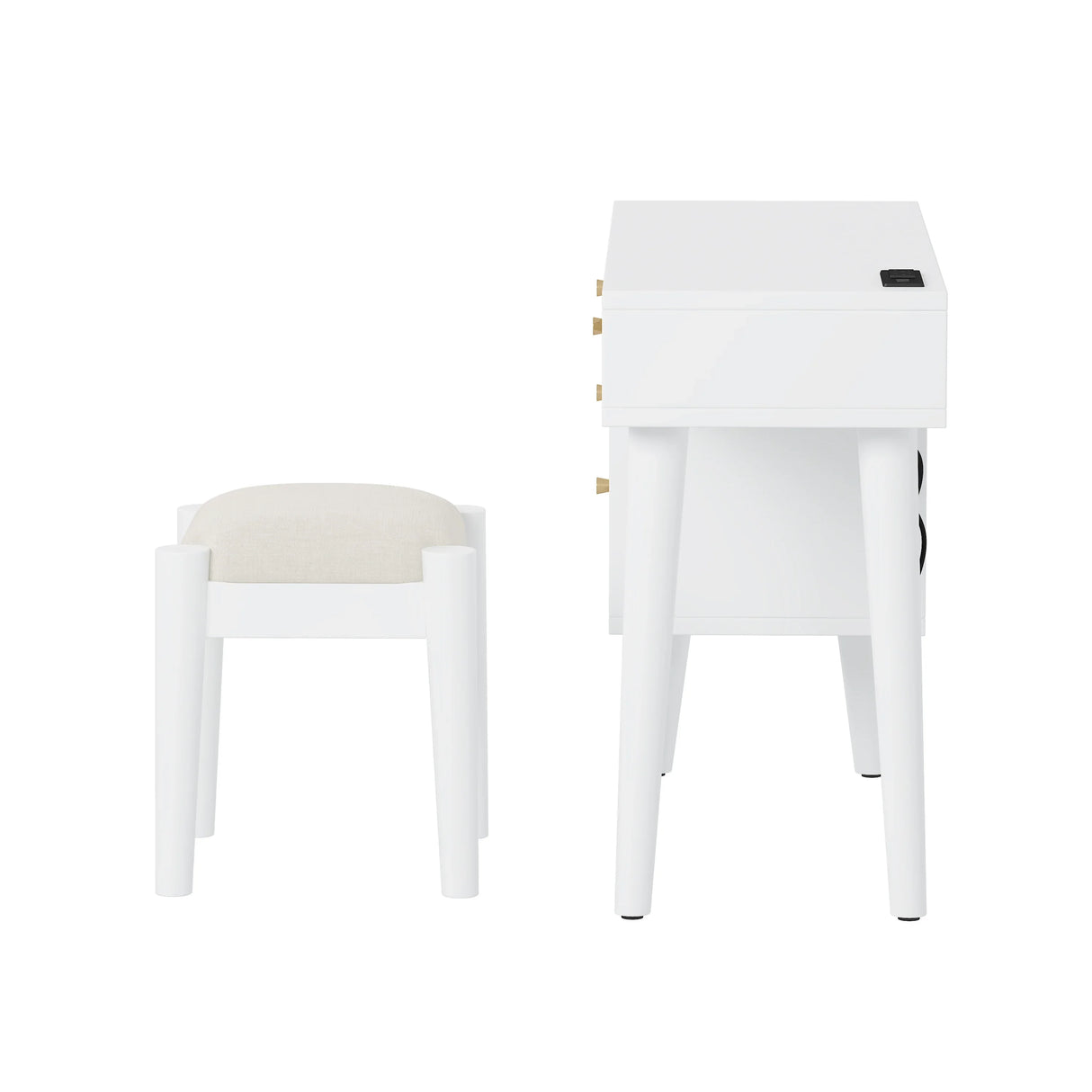 Vanity Desk Bohemian Retro Wood Makeup Station White - Furniture Home Direct