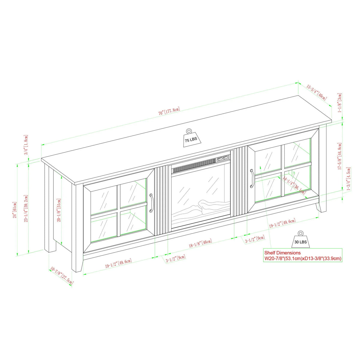 Modern Farmhouse 2 Door Glass Windowpane 70" TV Stand For 80" TVs - Furniture Home Direct