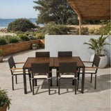 7 Piece Outdoor Patio Wicker Dining Set Patio Wicker Furniture Dining Set With Top - Brown / Cream - Furniture Home Direct