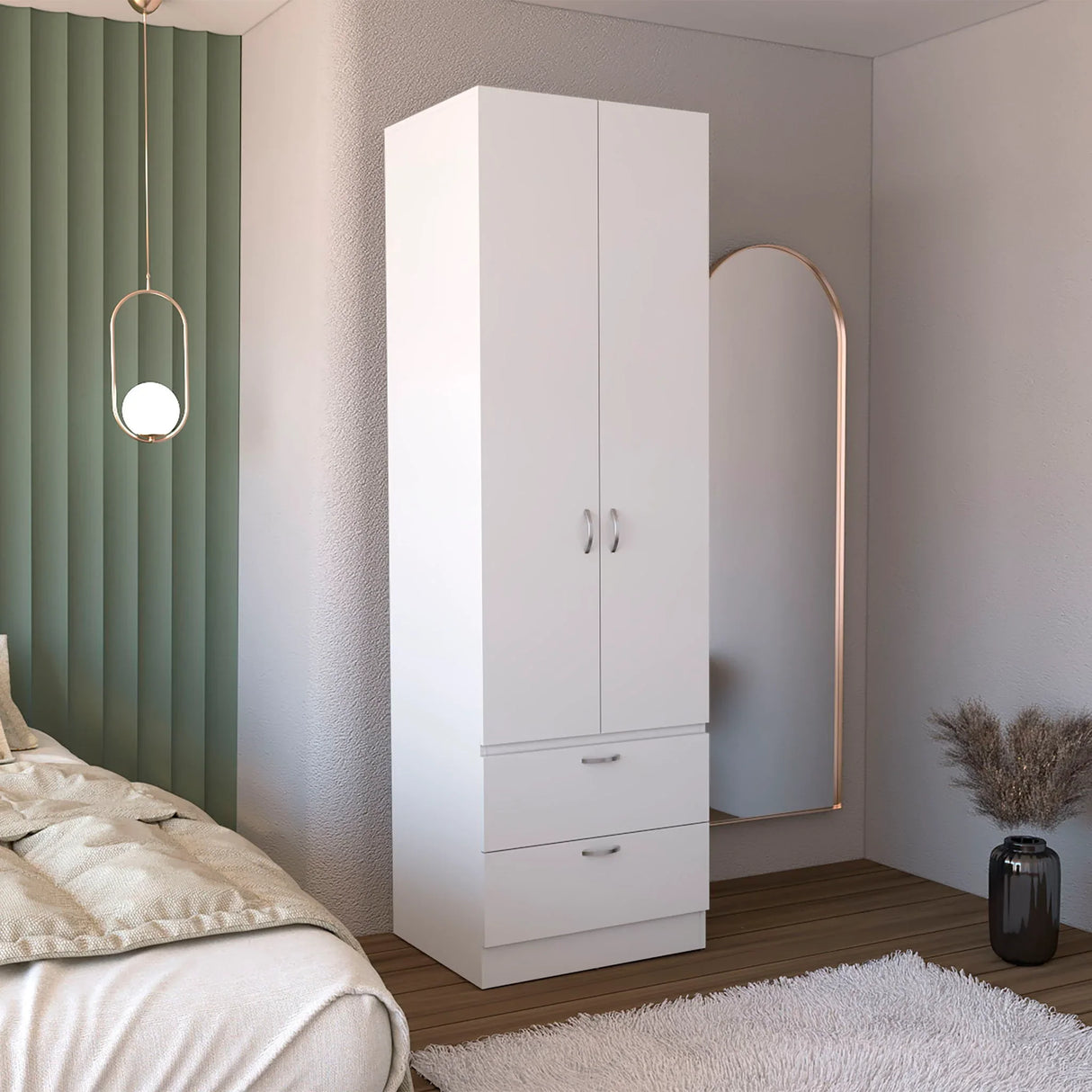 Armoire Organiser, Two Shelves, Rod, Double Door Cabinet Armoire - Furniture Home Direct