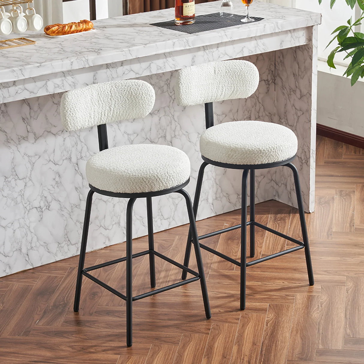 Counter Height Bar Stool Swivel Fabric Upholstery White - Furniture Home Direct