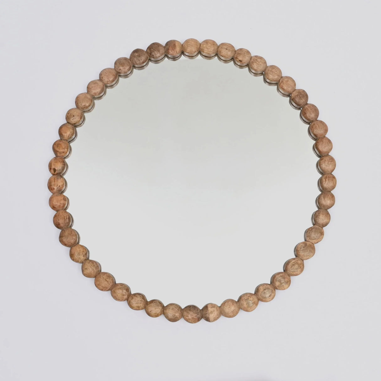 Decorative Round Hanging Wall Mirror With Bead Design Frame - Natural - Furniture Home Direct