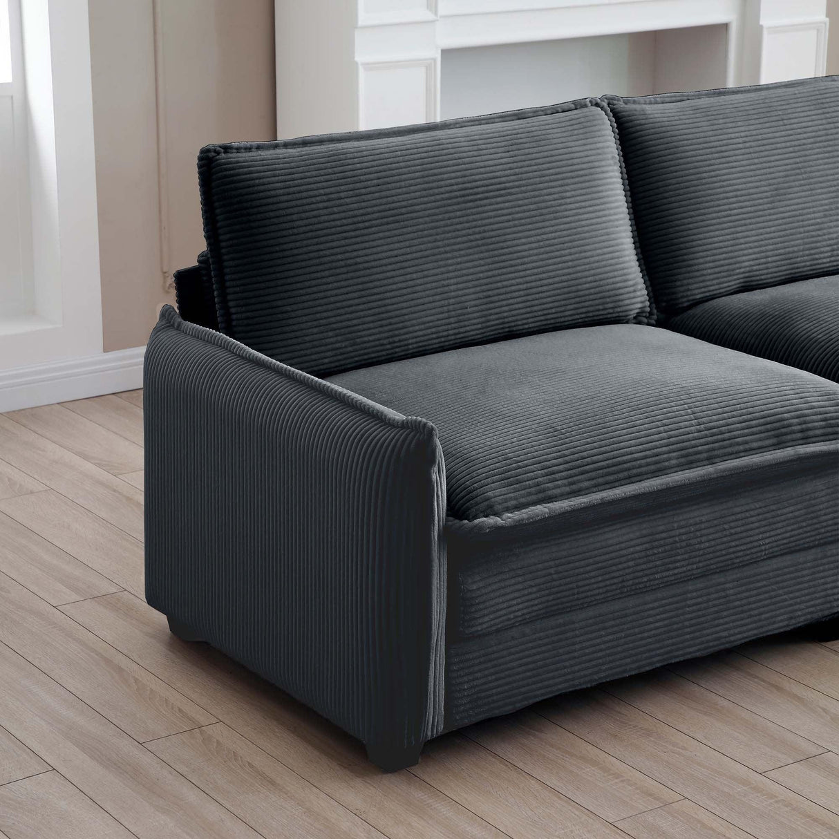 Two-Piece Corduroy Living Room Set (Sofa and Love Seat) - Gray - Furniture Home Direct