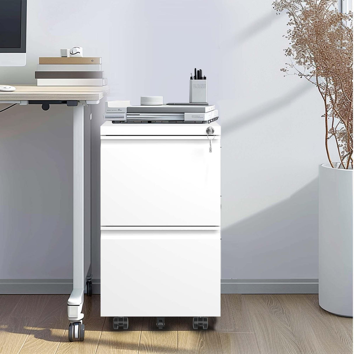Metal Drawer Mobile File Cabinet With Lock For Home Office Organizer - Furniture Home Direct
