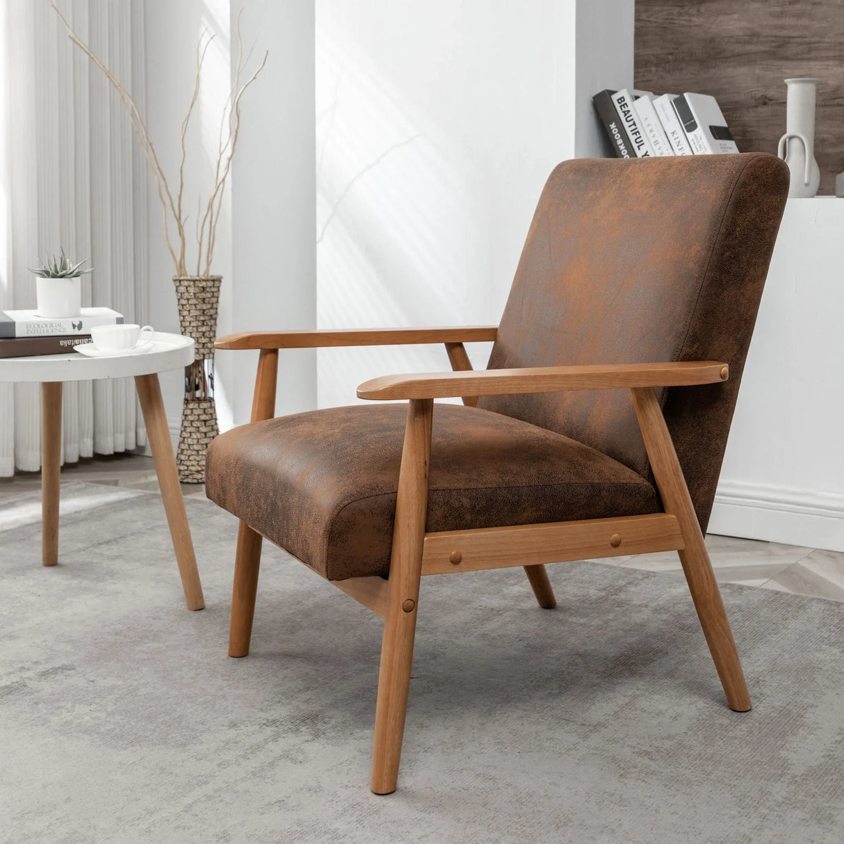 Wide Classic Mid-Century Modern Arm Chair - Light Brown - Furniture Home Direct