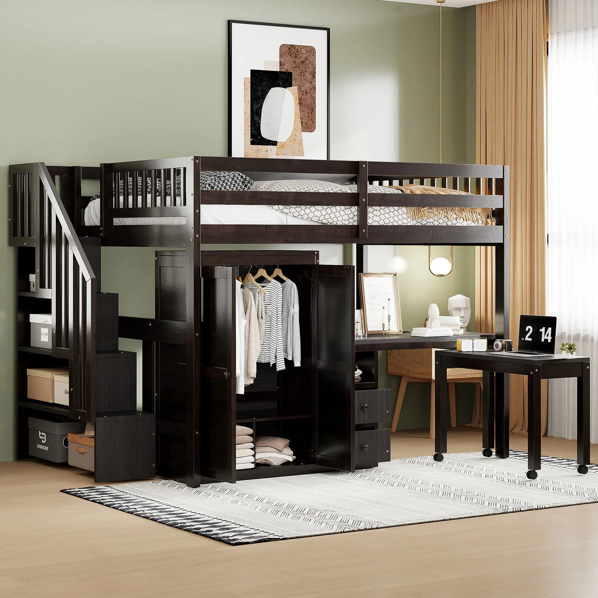 Loft Bed With Stairs, Bookshelf, Drawers, Desk & Wardrobe, Space Saving Multifunctional Furniture - Furniture Home Direct