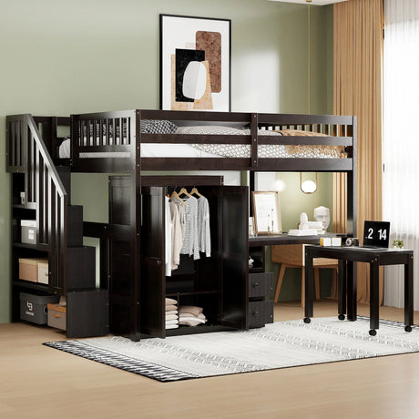 Loft Bed With Stairs, Bookshelf, Drawers, Desk & Wardrobe, Space Saving Multifunctional Furniture - Furniture Home Direct