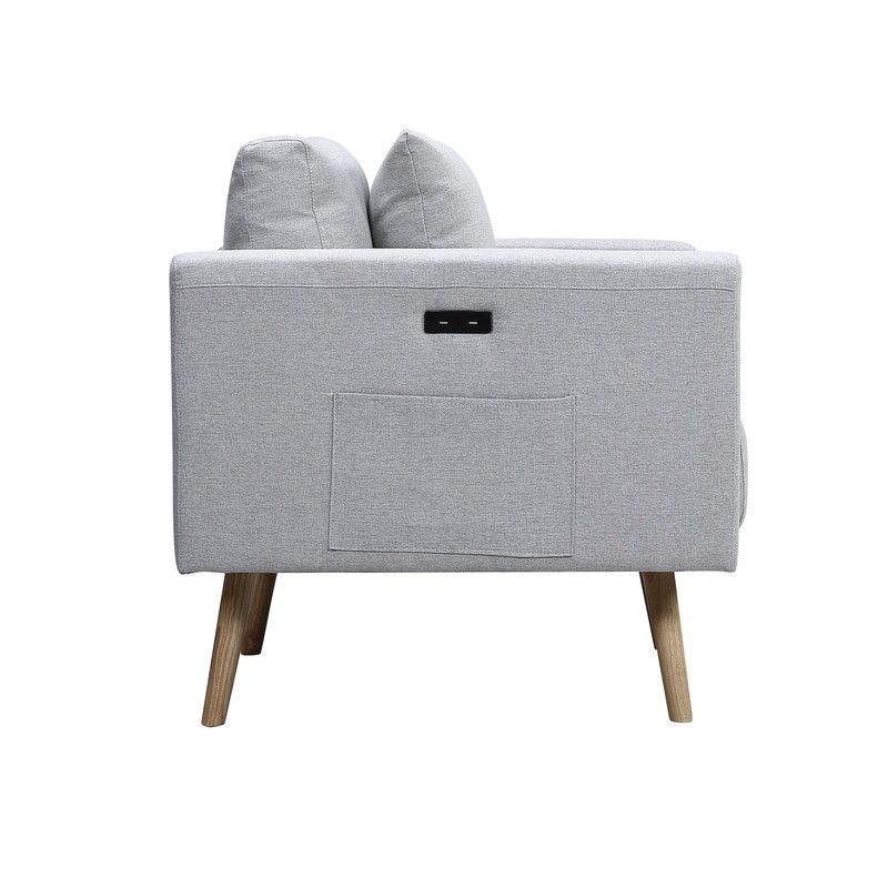 Easton - Linen Fabric Loveseat With USB Charging Ports Pockets And Pillows - Furniture Home Direct