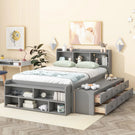 Bed With Bookcase Headboard, Under Bed Storage Drawers And Bed End Storage Case - Furniture Home Direct
